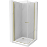 Mexen Pretoria Cabină de duș Duo cu uși batante 90 x 90 cm, transparentă, aurie + cadă de duș Flat