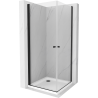 Mexen Pretoria Duo cabină de duș cu ușă batantă 90 x 90 cm, transparentă, neagră + cadă de duș Flat