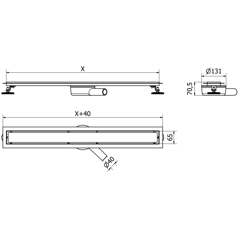 Mexen Flat 360° corp pentru scurgere liniară rotativă 60 cm, gun gray periat - 1E40060