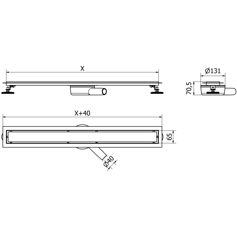 Mexen Flat 360° corp pentru scurgerea liniară rotativă 70 cm, gri pistol periat - 1E40070