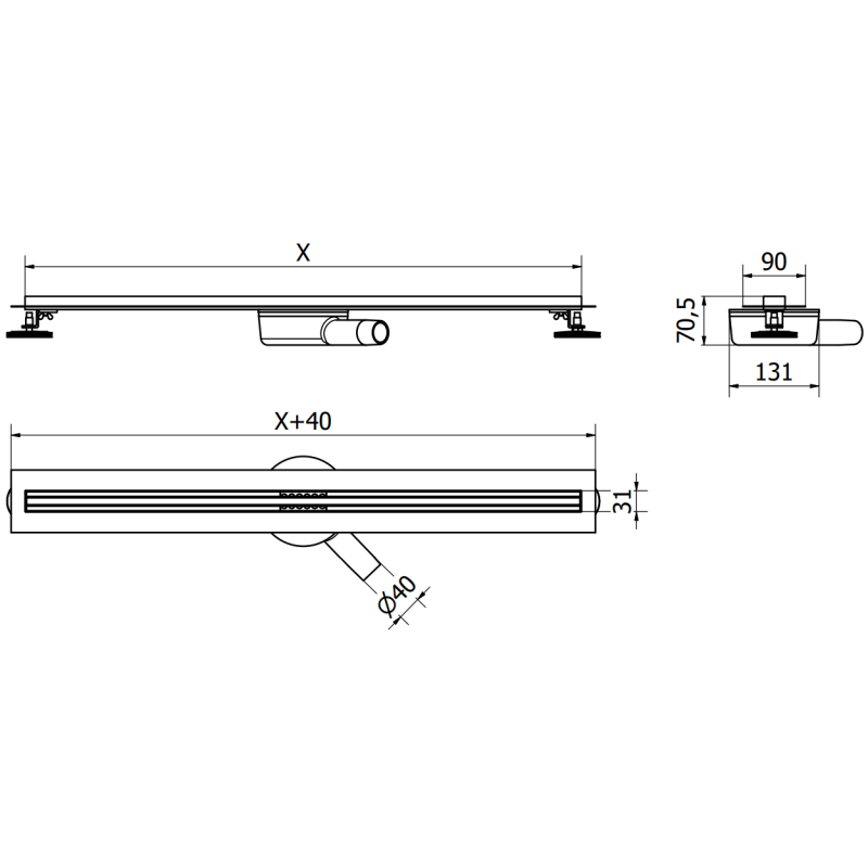 Mexen Flat 360° Slim 100 cm-es forgó vonalmenti lefolyó, gun gray kefélt - 1E41100
