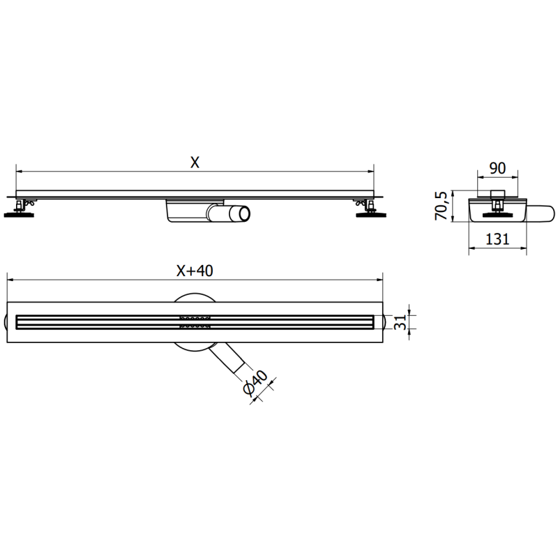 Mexen Flat 360° Slim 360 fokos forgatható, 150 cm-es vonalmenti lefolyó, gun gray kefe - 1E41150