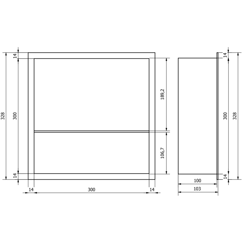 Mexen X-Wall-R fali rekeszes polc peremmel és polccal 30 x 30 cm, gun grey kefélt - 19E0303010S
