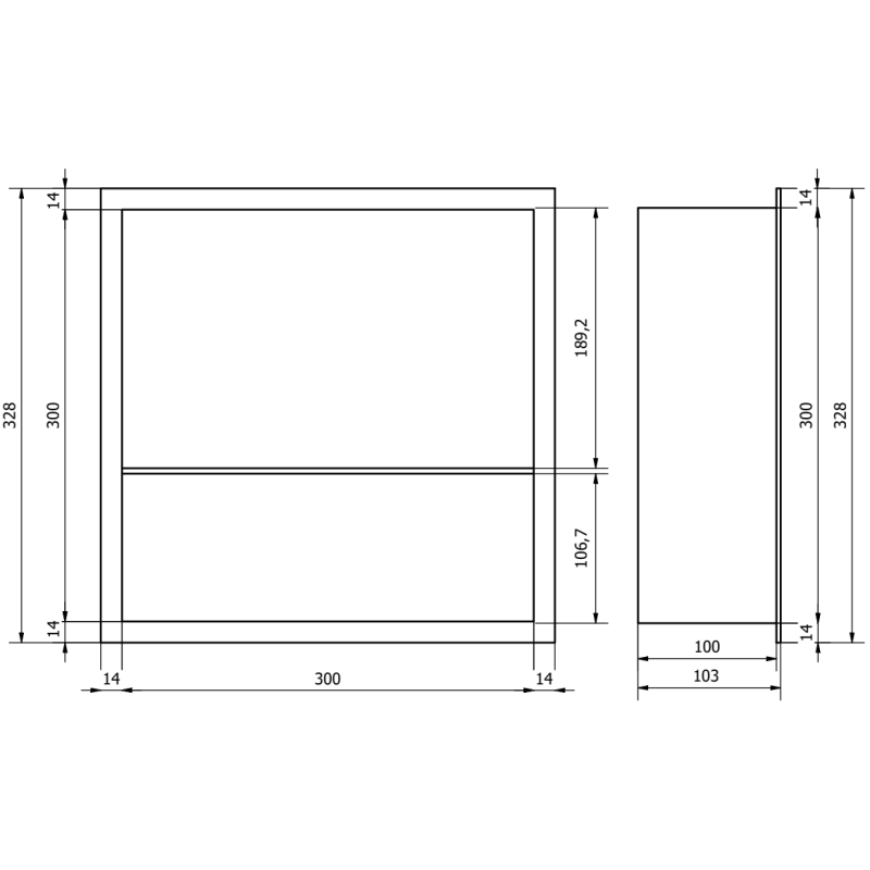 Mexen X-Wall-R raft încastrat cu margine și raft 30 x 30 cm, gri armă periat - 19E0303010S