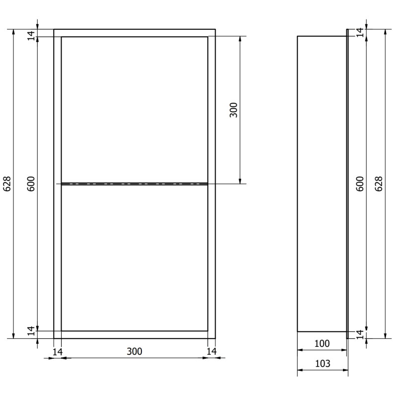 Mexen X-Wall-R raft încastrat cu flanșă și raft 60 x 30 cm, gri armă periat - 19E0603010S