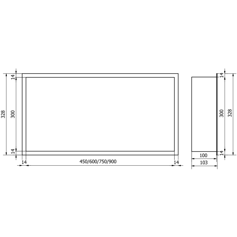 Mexen X-Wall-R raft încastrat cu flanșă 90 x 30 cm, gri pistol periat - 19E0903010