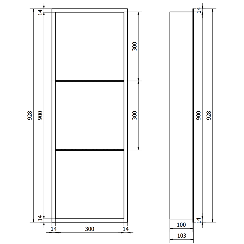 Mexen X-Wall-R raft încastrat cu flanșă și raft 90 x 30 cm, cupru periat - 19C0903010S
