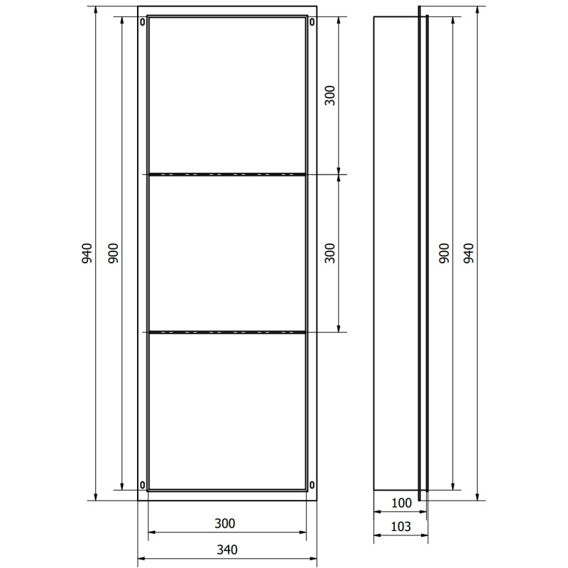 Mexen X-Wall-NR raft încastrat fără bordură cu poliță 90 x 30 cm, gri armă periat - 19E1903010S