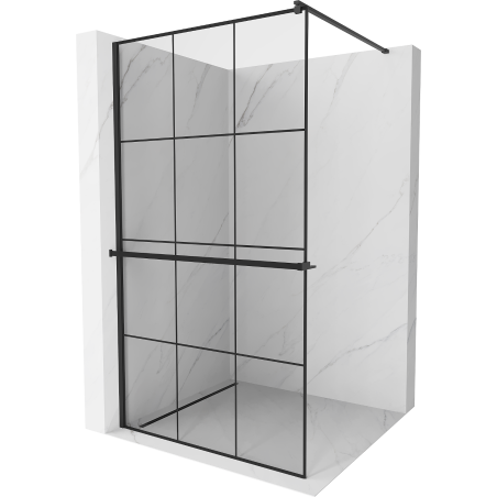Mexen Kioto+ zuhanyfal polccal Walk-in 120 x 200 cm, fekete rács, fekete - 800-120-121-70-77