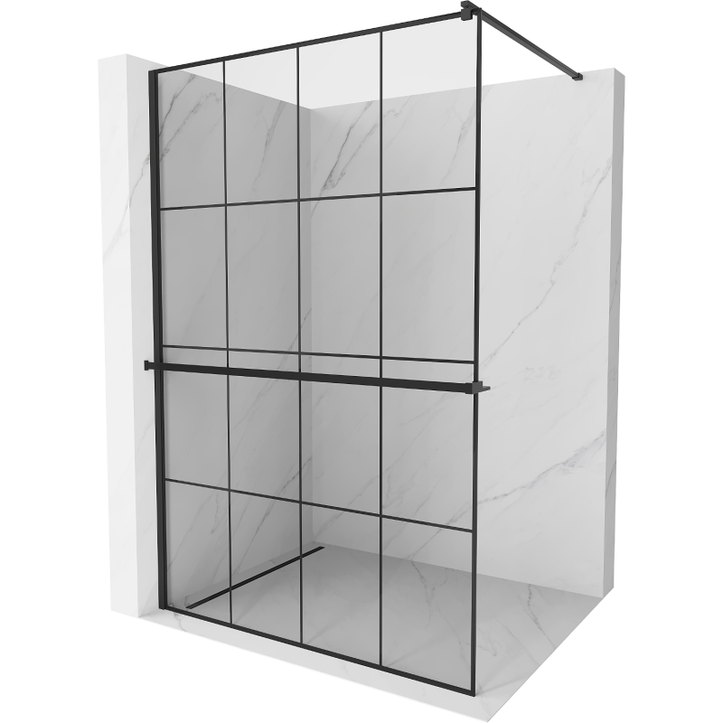 Mexen Kioto+ zuhanyfal polccal Walk-in 130 x 200 cm, fekete rács, fekete - 800-130-121-70-77
