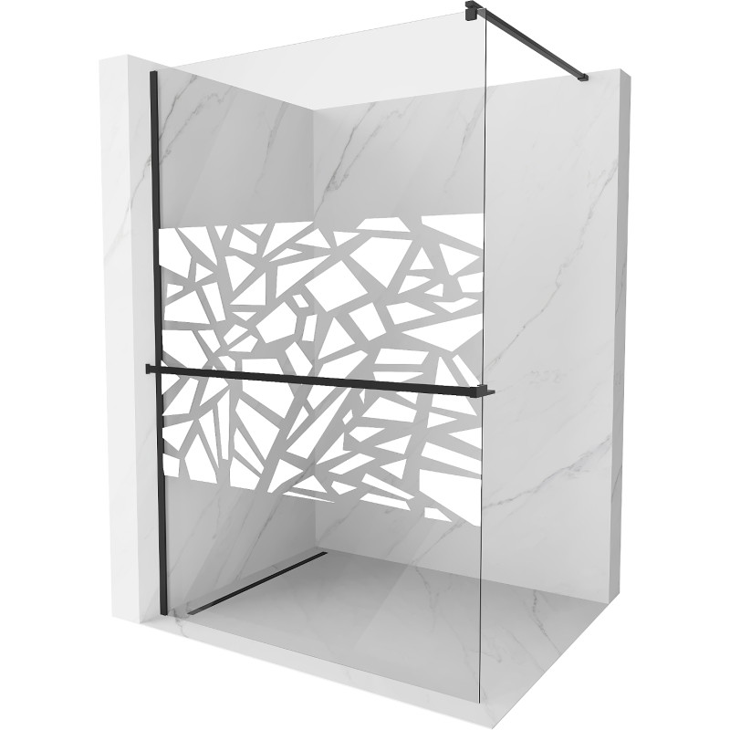 Mexen Kioto+ zuhanyfal polccal Walk-in 80 x 200 cm, fehér mintás, fekete - 800-080-121-70-85