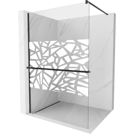 Mexen Kioto+ zuhanyfal polccal Walk-in 130 x 200 cm, fehér mintázat, fekete - 800-130-121-70-85