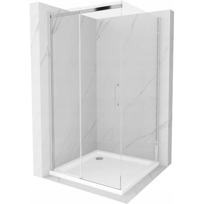 Mexen Omega cabină de duș glisantă 100 x 100 cm, transparentă, crom + cadă de duș Flat - 825-100-100-01-00-4010