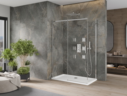 Mexen Omega 130 x 70 cm-es tolóajtós zuhanykabin, átlátszó, króm + Flat zuhanytálca - 825-130-070-01-00-4010