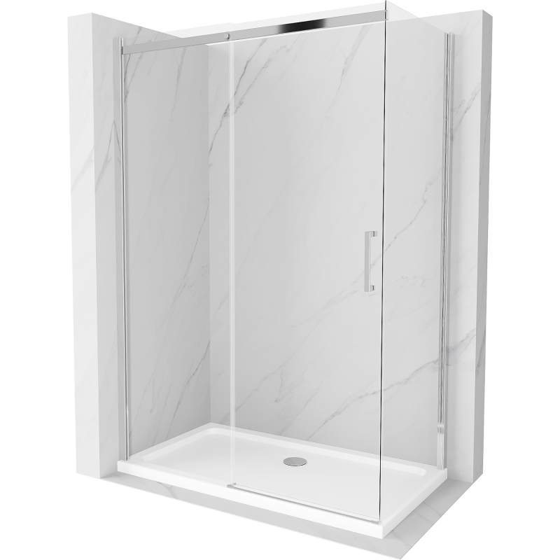 Mexen Omega cabină de duș extensibilă 140 x 70 cm, transparent, Crom + cadă de duș Flat - 825-140-070-01-00-4010
