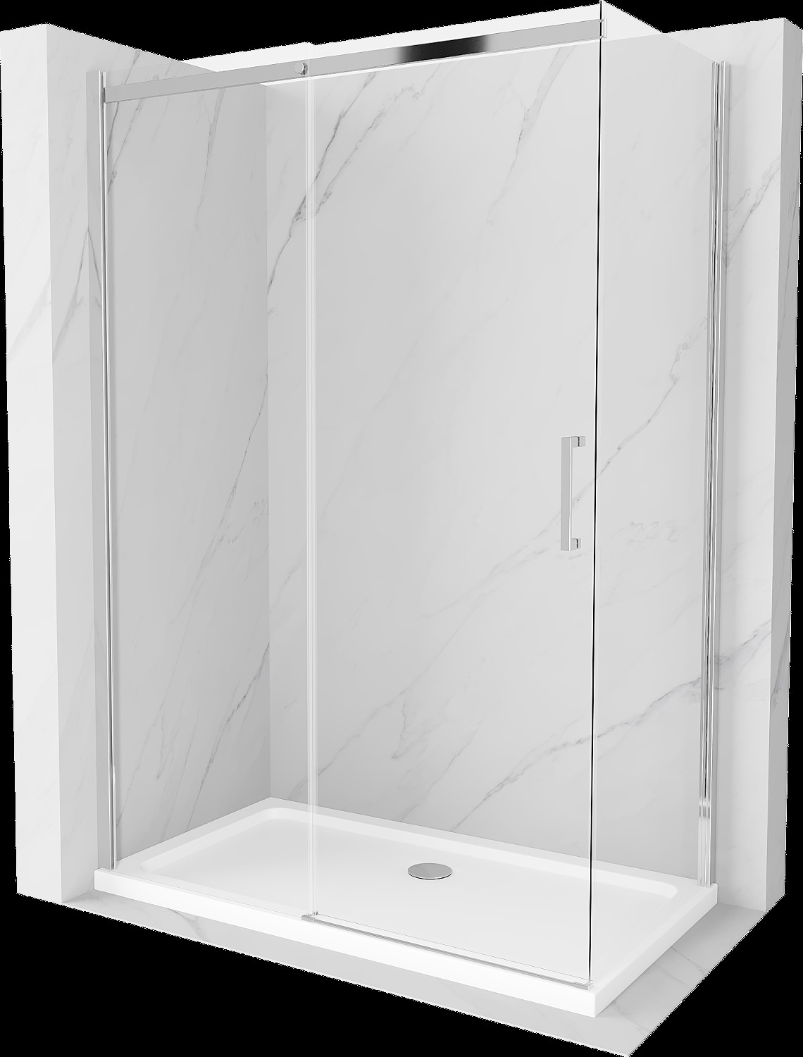 Mexen Omega cabină de duș extensibilă 140 x 70 cm, transparent, Crom + cadă de duș Flat - 825-140-070-01-00-4010