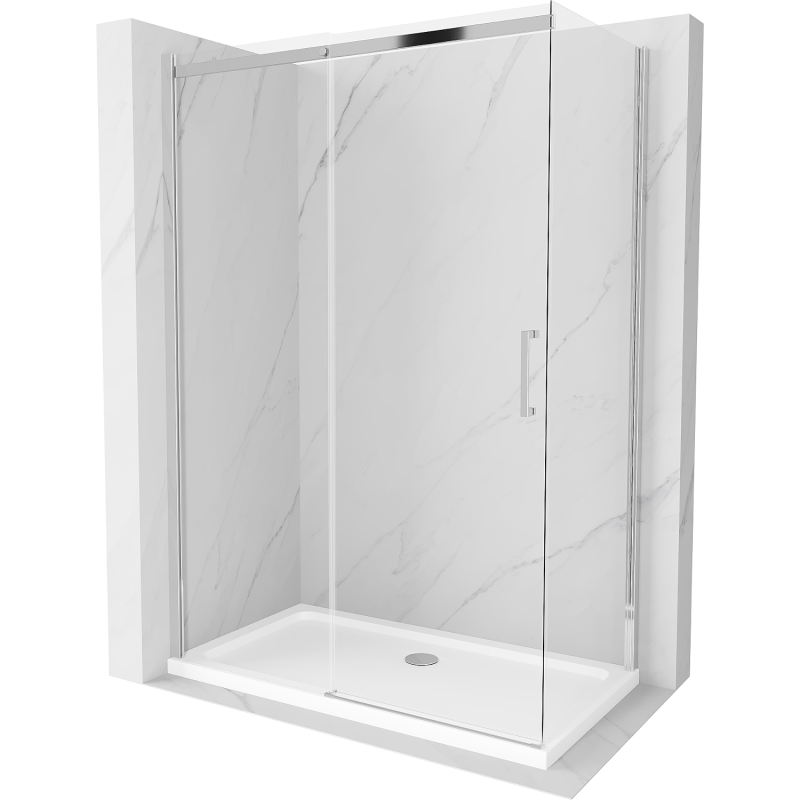 Mexen Omega tolóajtós zuhanykabin 140 x 80 cm, átlátszó, króm + Flat zuhanytálca - 825-140-080-01-00-4010