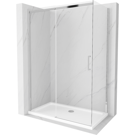 Mexen Omega tolóajtós zuhanykabin 140 x 80 cm, átlátszó, króm + Flat zuhanytálca - 825-140-080-01-00-4010