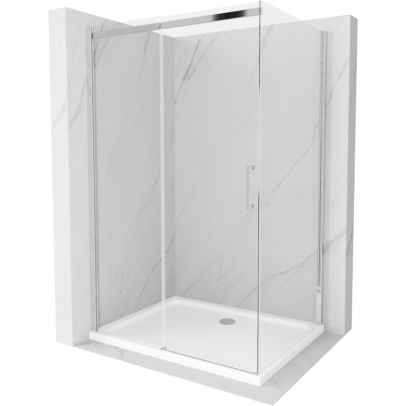 Mexen Omega 140 x 100 cm-es, átlátszó, króm tolóajtós zuhanykabin + Flat zuhanytálca - 825-140-100-01-00-4010