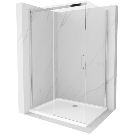 Mexen Omega 140 x 100 cm-es, átlátszó, króm tolóajtós zuhanykabin + Flat zuhanytálca - 825-140-100-01-00-4010