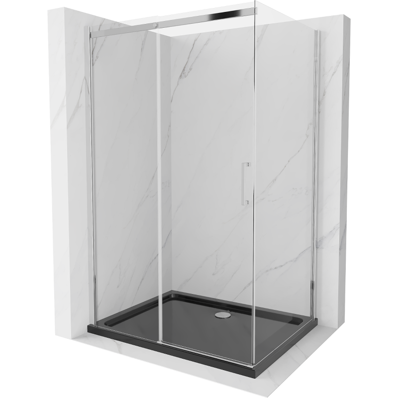 Mexen Omega cabina de duș culisantă 100 x 80 cm, transparentă, crom + cadă Flat, neagră - 825-100-080-01-00-4070