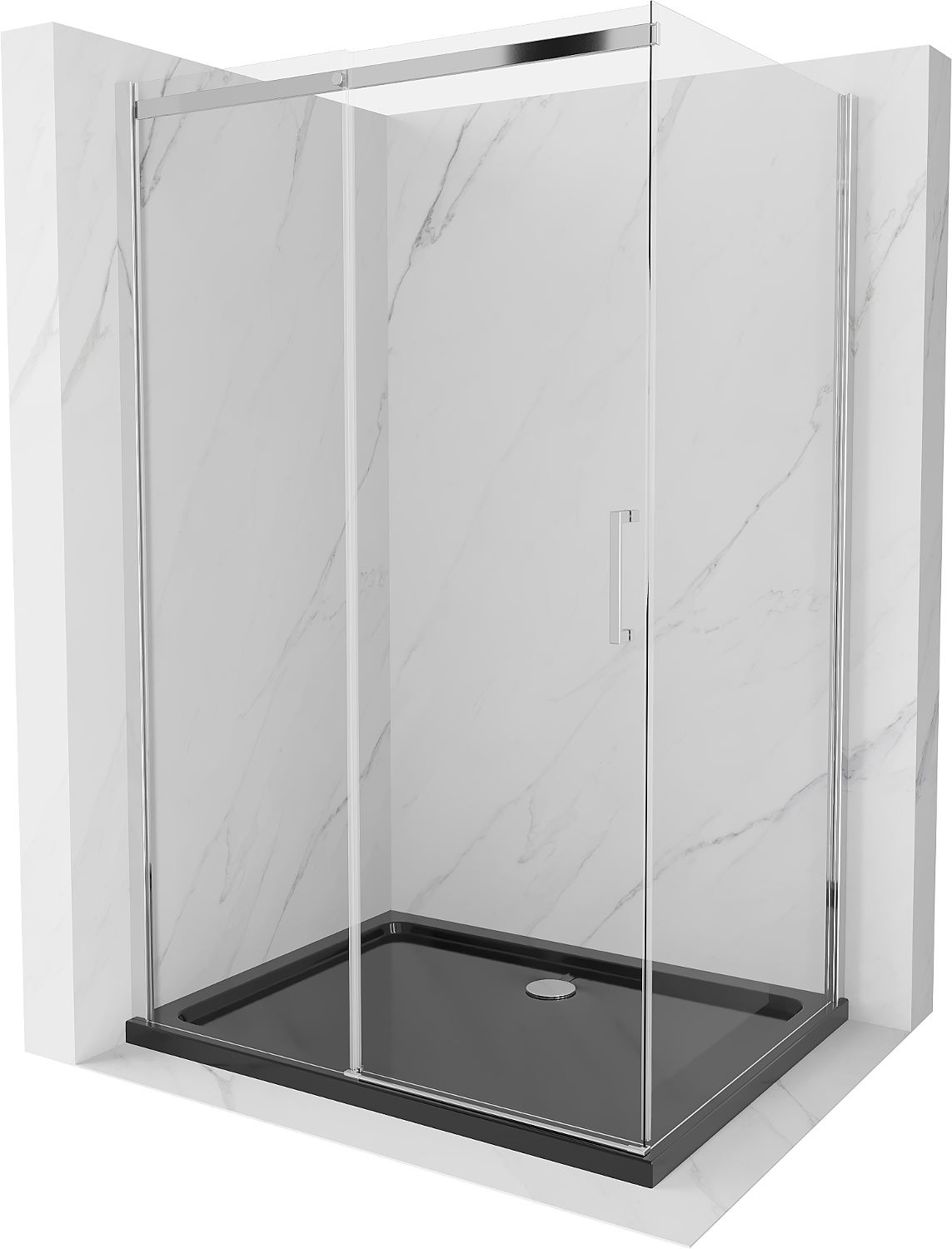 Mexen Omega cabină de duș extensibilă 100 x 80 cm, transparent, Crom + cadă de duș Flat, Neagră - 825-100-080-01-00-4070