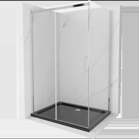 Mexen Omega cabină de duș extensibilă 100 x 90 cm, transparent, Crom + cadă de duș Flat, Neagră - 825-100-090-01-00-4070