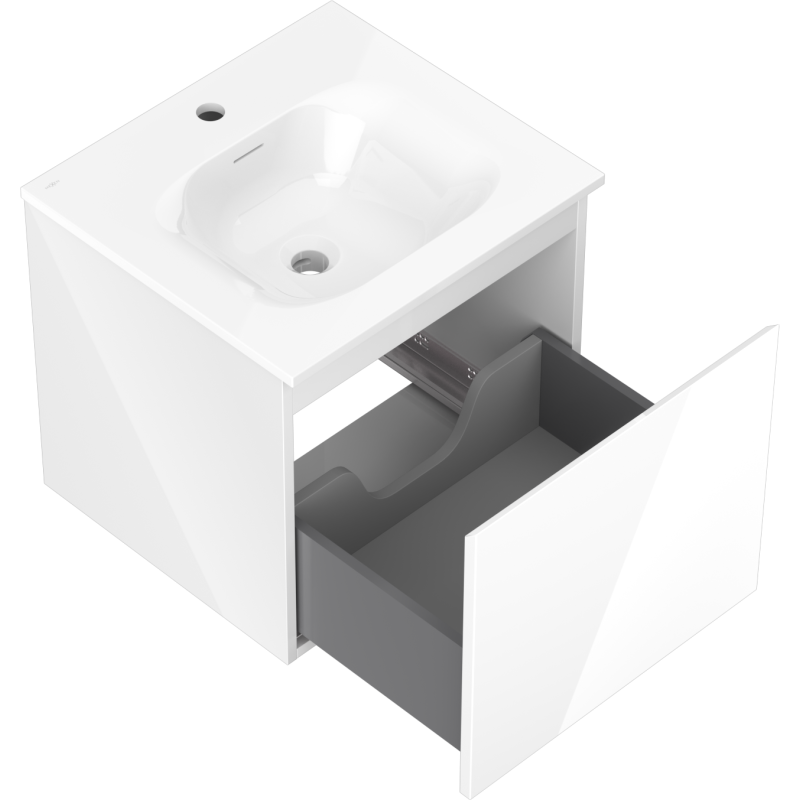 Mexen Orio fürdőszobai szekrény 50 cm mosdóval Vela, 1 fiók, fényes fehér - 91A10-05047-1-BF00-W23M00