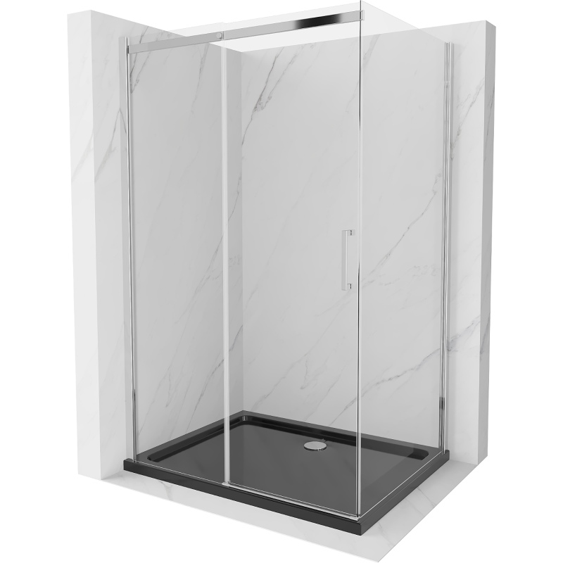 Mexen Omega 120 x 90 cm-es tolóajtós zuhanykabin, átlátszó, króm + Flat zuhanytálca, fekete - 825-120-090-01-00-4070
