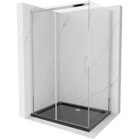 Mexen Omega 120 x 90 cm-es tolóajtós zuhanykabin, átlátszó, króm + Flat zuhanytálca, fekete - 825-120-090-01-00-4070