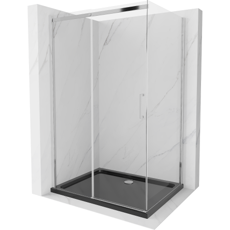 Mexen Omega tolóajtós zuhanykabin 120 x 90 cm, átlátszó, króm + Flat zuhanytálca, fekete - 825-120-090-01-00-4070