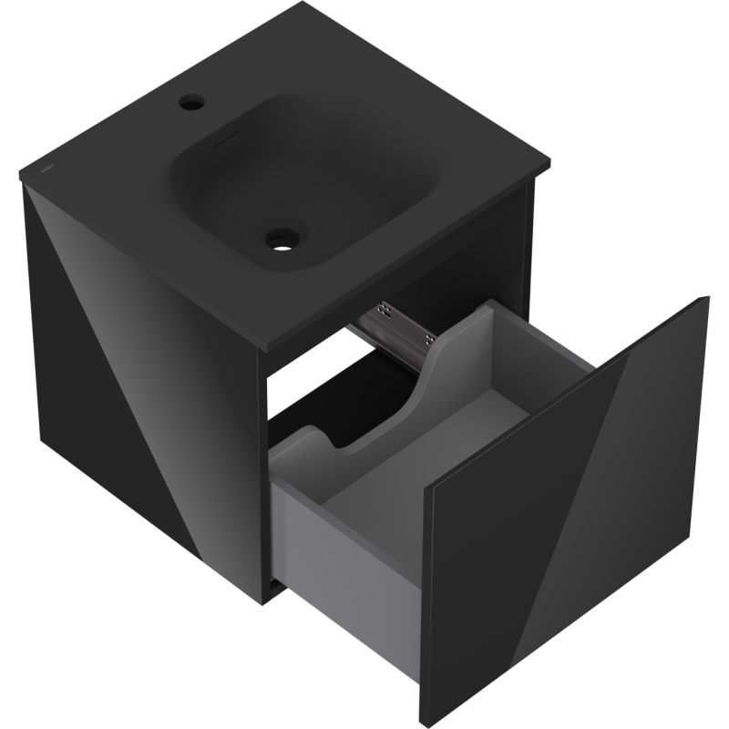 Mexen Orio fürdőszobai szekrény 50 cm Vela mosdókagylóval, 1 fiók, fényes fekete/matt fekete - 91A10-05047-1-BF70-W23M71