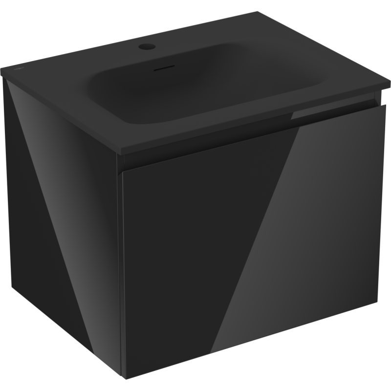 Mexen Orio fürdőszobai szekrény 60 cm-es Vela mosdóval, 1 fiók, fekete fényes/fekete matt - 91A10-06047-1-BF70-W23M71