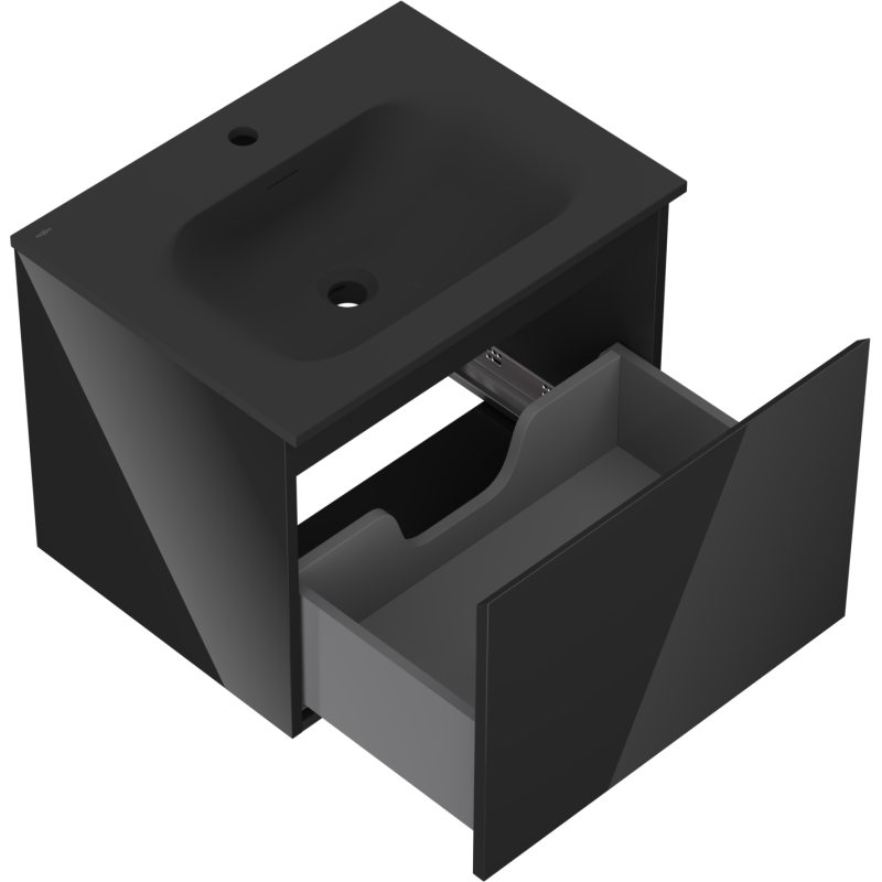 Mexen Orio fürdőszobai szekrény 60 cm-es Vela mosdóval, 1 fiók, fekete fényes/fekete matt - 91A10-06047-1-BF70-W23M71