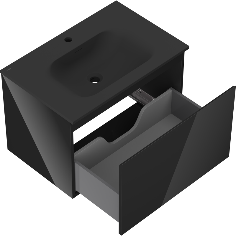 Mexen Orio dulap baie 70 cm cu lavoar Vela, 1 sertar, negru lucios/negru mat - 91A10-07047-1-BF70-W23M71