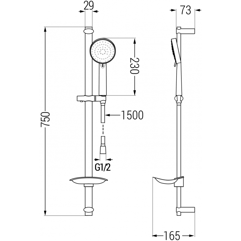 Mexen DB75 set de duș glisant, negru - 785754584-70