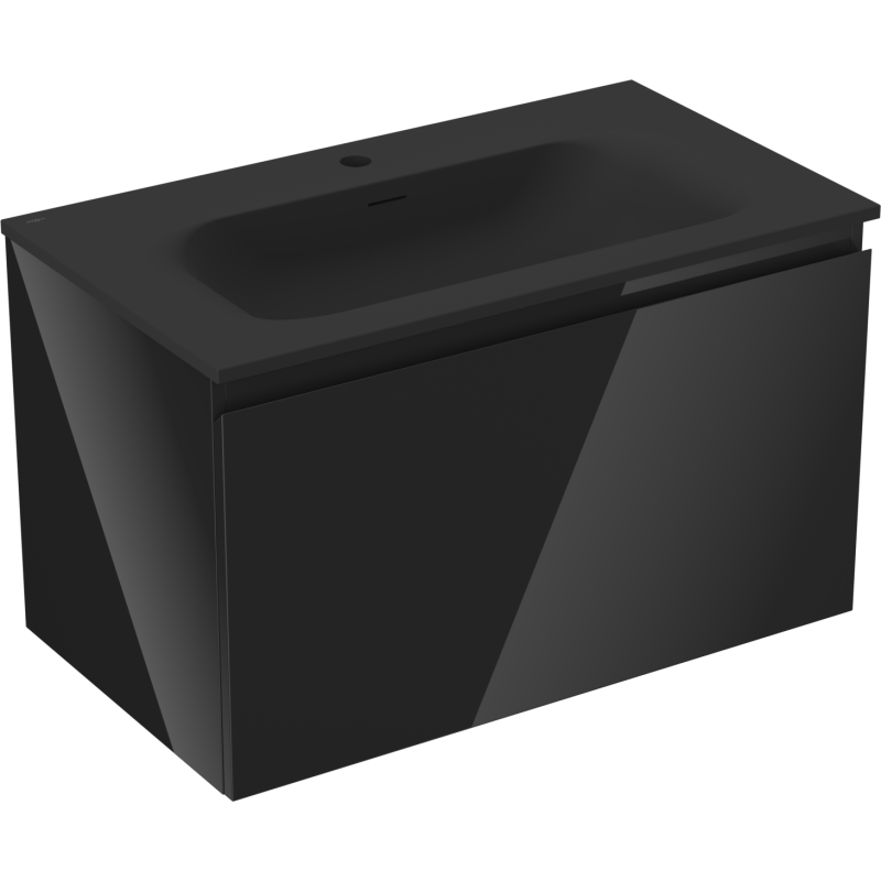 Mexen Orio 80 cm-es fürdőszobai szekrény Vela mosdóval, 1 fiók, fekete fényes/fekete matt - 91A10-08047-1-BF70-W23M71