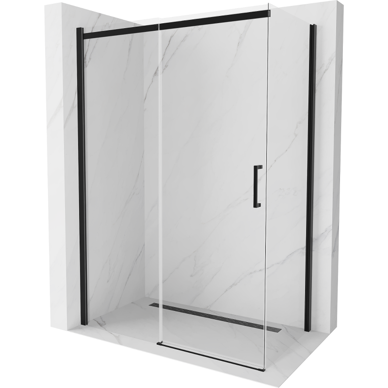 Mexen Omega 150 x 80 cm-es tolóajtós zuhanykabin, átlátszó, fekete - 825-150-080-70-00