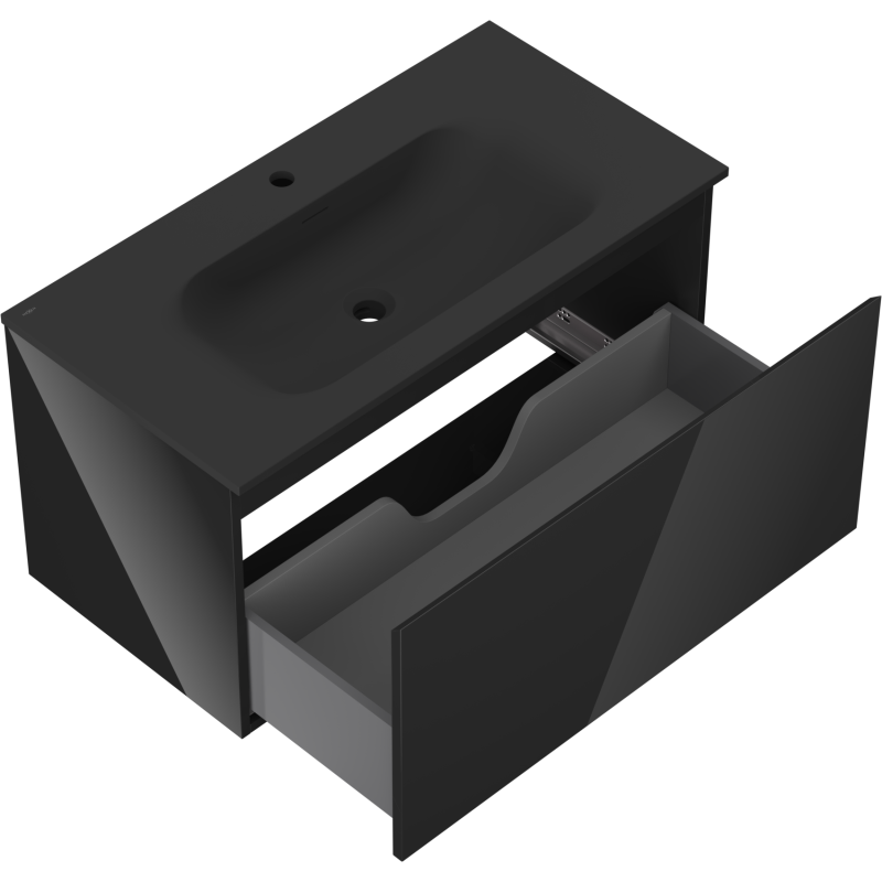 Mexen Orio 90 cm-es fürdőszobaszekrény Vela mosdóval, 1 fiók, fényes fekete/matt fekete - 91A10-09047-1-BF70-W23M71