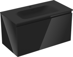 Mexen Orio 90 cm-es fürdőszobaszekrény Vela mosdóval, 1 fiók, fényes fekete/matt fekete - 91A10-09047-1-BF70-W23M71