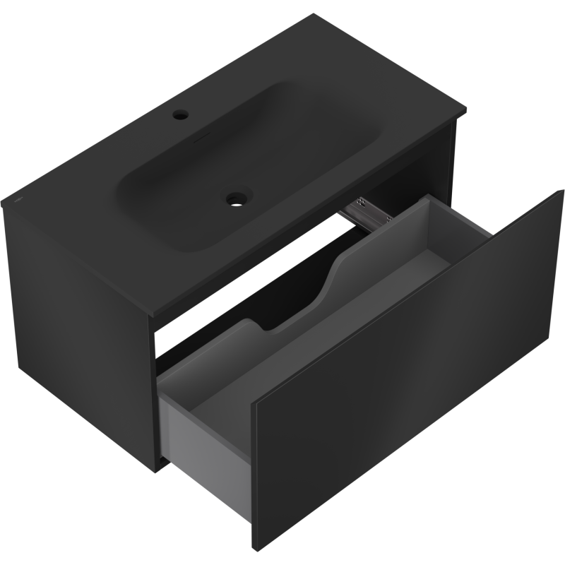 Mexen Orio 90 cm-es fürdőszobaszekrény Vela mosdóval, 1 fiók, fekete matt - 91A10-09047-1-BF71-W23M71
