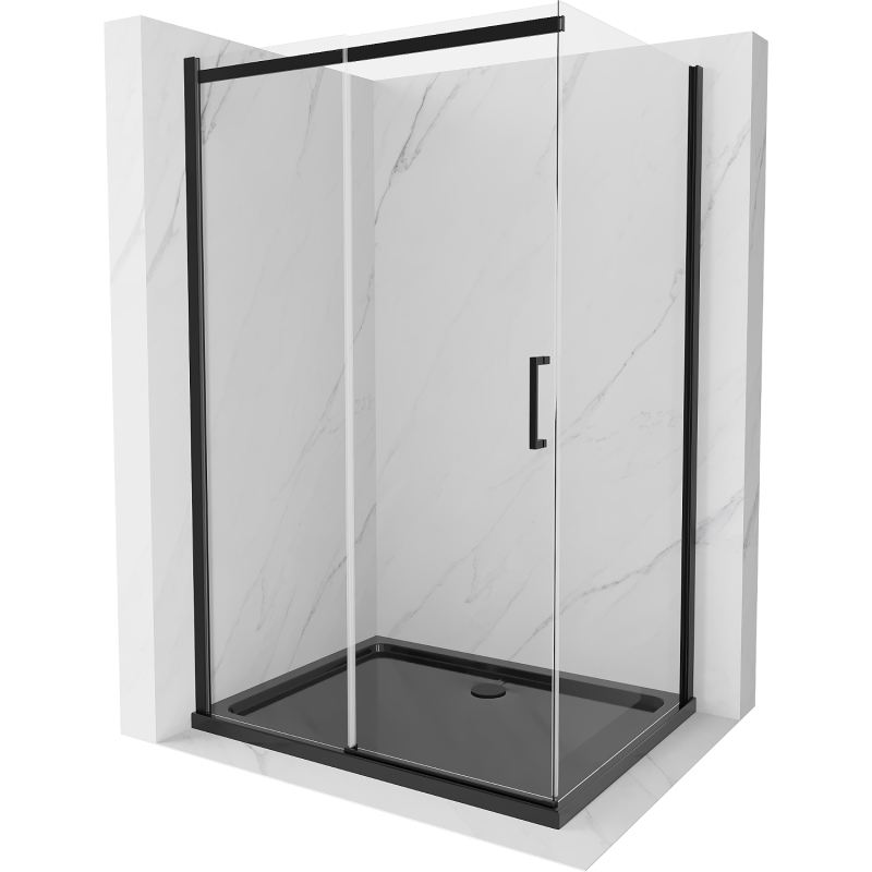 Mexen Omega 100 x 90 cm-es tolóajtós zuhanykabin, átlátszó, fekete + Flat zuhanytálca, fekete - 825-100-090-70-00-4070B