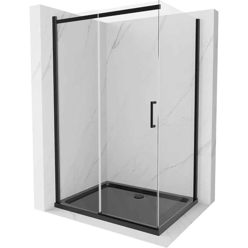 Cabină de duș culisantă Mexen Omega 120 x 90 cm, transparentă, neagră + cadă de duș Flat, neagră - 825-120-090-70-00-4070B