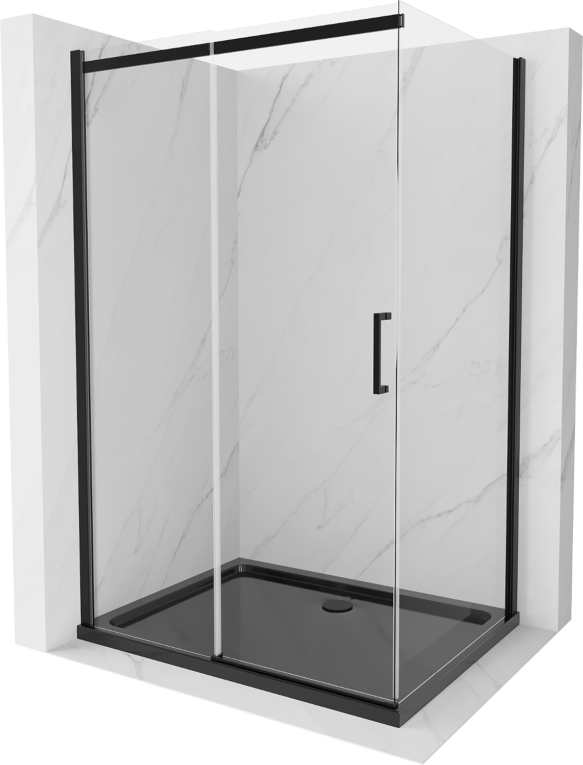 Mexen Omega cabină de duș extensibilă 120 x 90 cm, transparent, Neagră + cadă de duș Flat, Neagră - 825-120-090-70-00-4070B