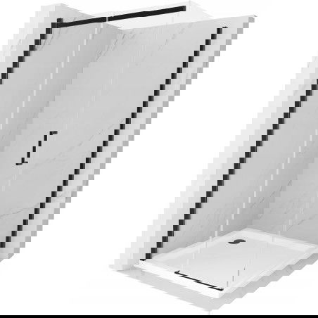 Mexen Omega cabină de duș extensibilă 100 x 100 cm, transparent, Neagră + cadă de duș Flat, Albă - 825-100-100-70-00-4010B