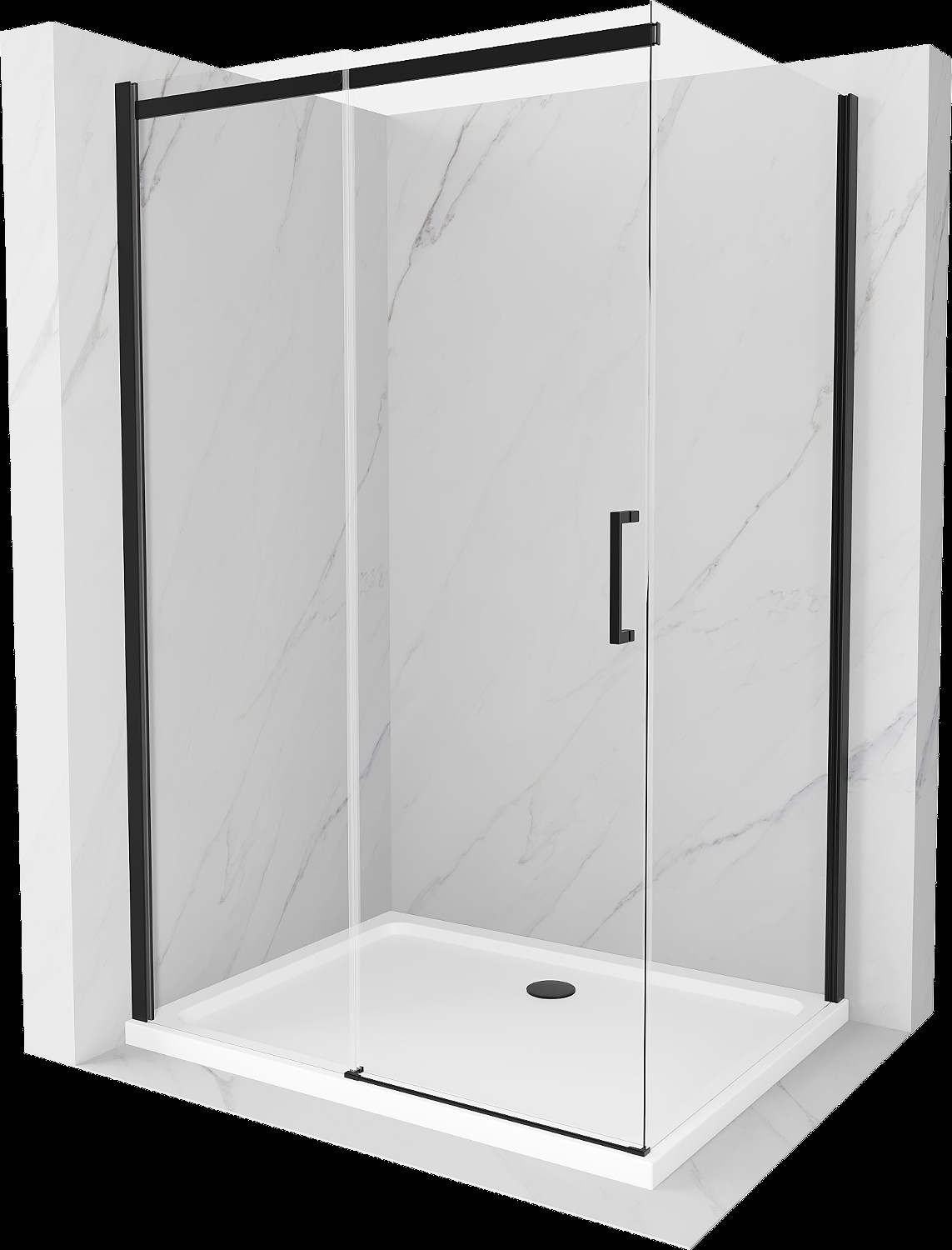 Mexen Omega cabină de duș extensibilă 110 x 70 cm, transparent, Neagră + cadă de duș Flat, Albă - 825-110-070-70-00-4010B