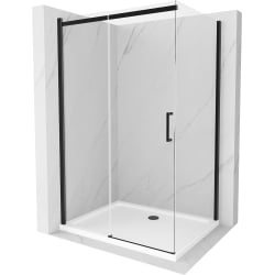 Mexen Omega cabină de duș extensibilă 110 x 80 cm, transparent, Neagră + cadă de duș Flat, Albă - 825-110-080-70-00-4010B