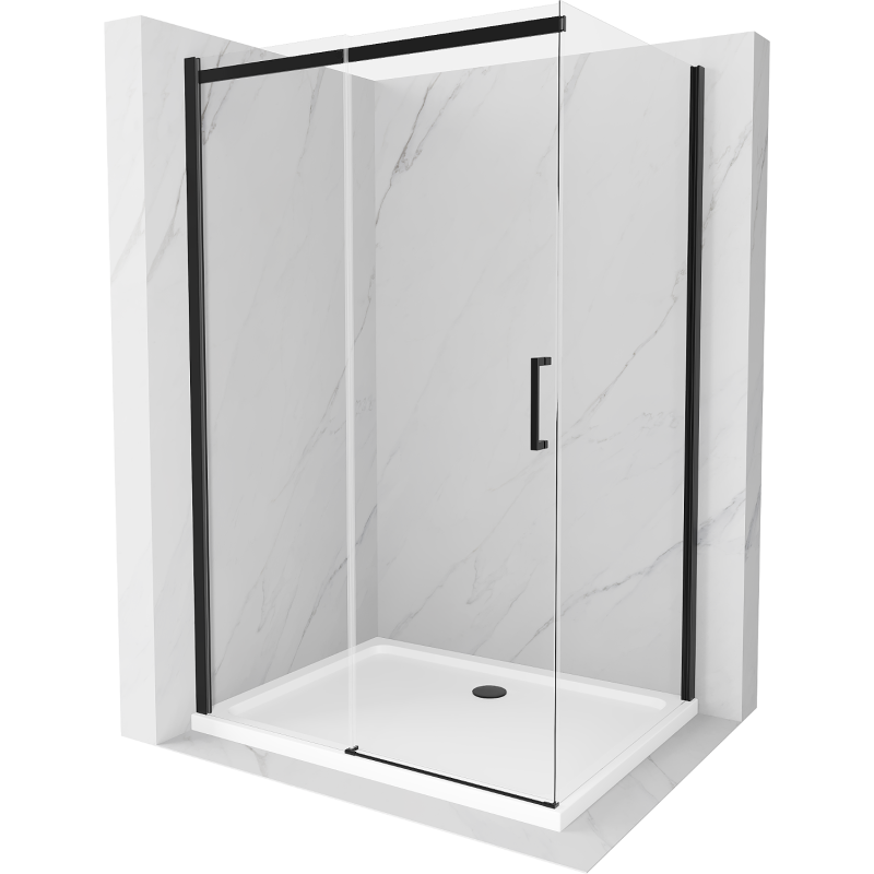 Mexen Omega cabină de duș extensibilă 120 x 70 cm, transparent, Neagră + cadă de duș Flat, Albă - 825-120-070-70-00-4010B