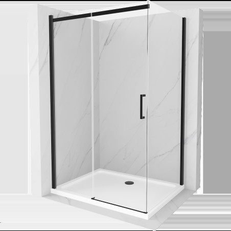 Mexen Omega cabină de duș extensibilă 120 x 90 cm, transparent, Neagră + cadă de duș Flat, Albă - 825-120-090-70-00-4010B