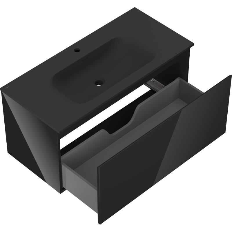 Mexen Orio 100 cm-es fürdőszobai szekrény Vela mosdóval, 1 fiók, fekete fényes/fekete matt - 91A10-10047-1-BF70-W23M71